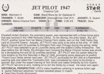 1991 Horse Star Kentucky Derby #73 Jet Pilot Back
